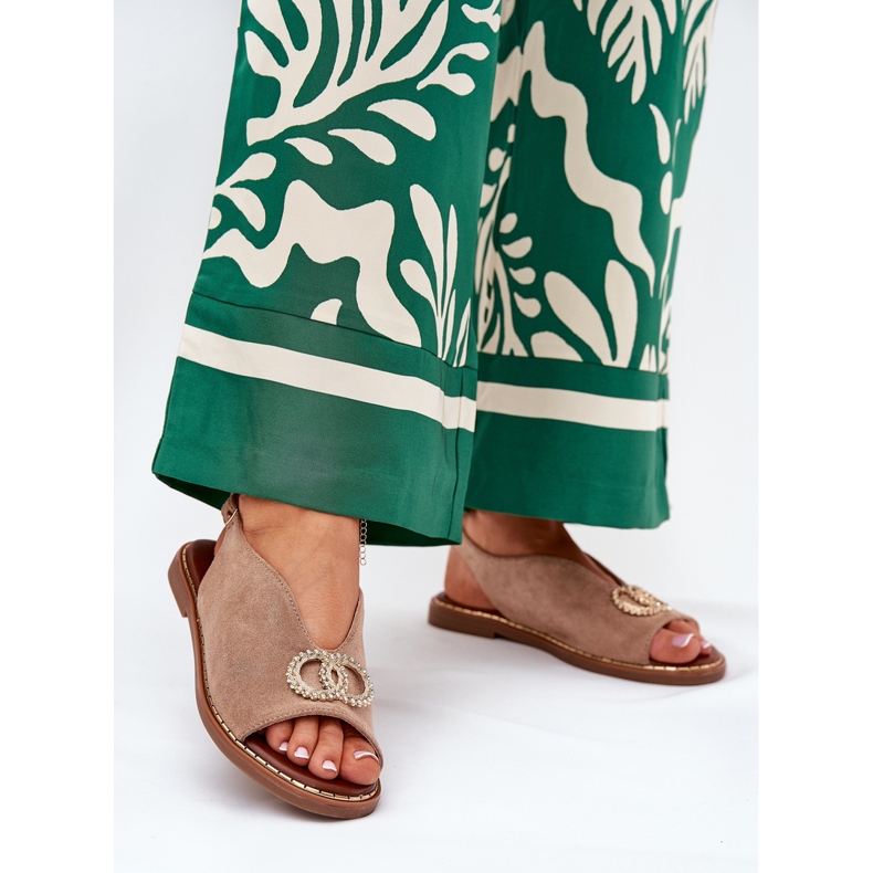 Dámské sandály s plochou ekologickou ekologickou ekologickou položkou béžový 2