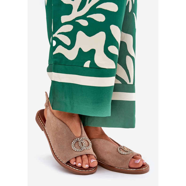 Dámské sandály s plochou ekologickou ekologickou ekologickou položkou béžový 1