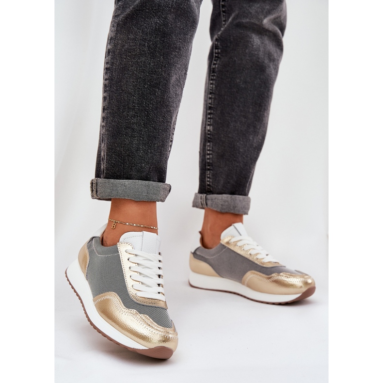 S.Barski Kožené sportovní boty tenisky Ženy LR51-847 PLN zlatý 2