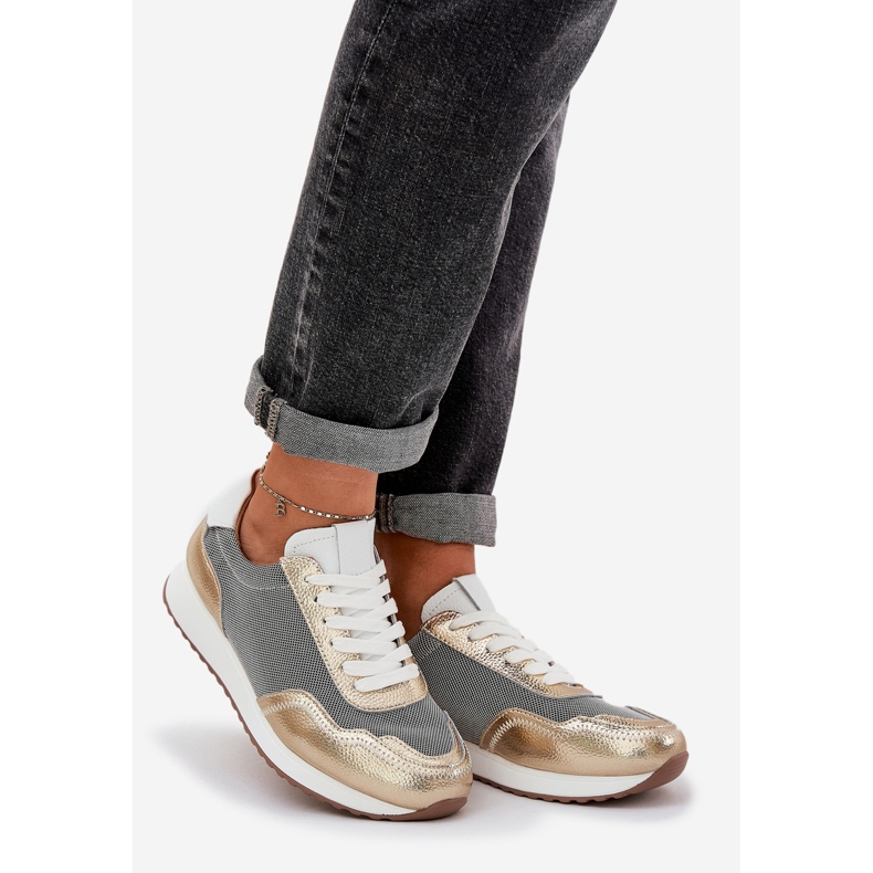 S.Barski Kožené sportovní boty tenisky Ženy LR51-847 PLN zlatý 1