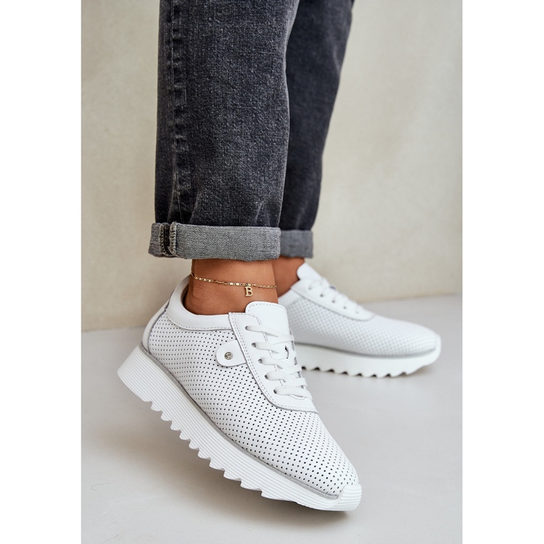 S.Barski Kožená sportovní bota na platformě s třpytkami LR51-629 bílá bílý 2