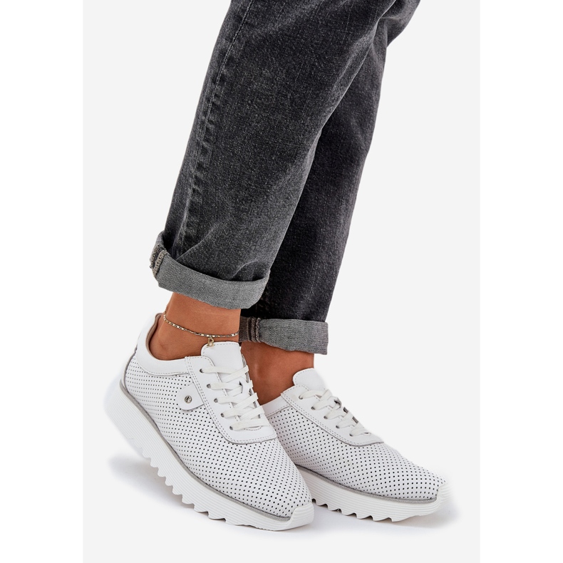 S.Barski Kožená sportovní bota na platformě s třpytkami LR51-629 bílá bílý 1