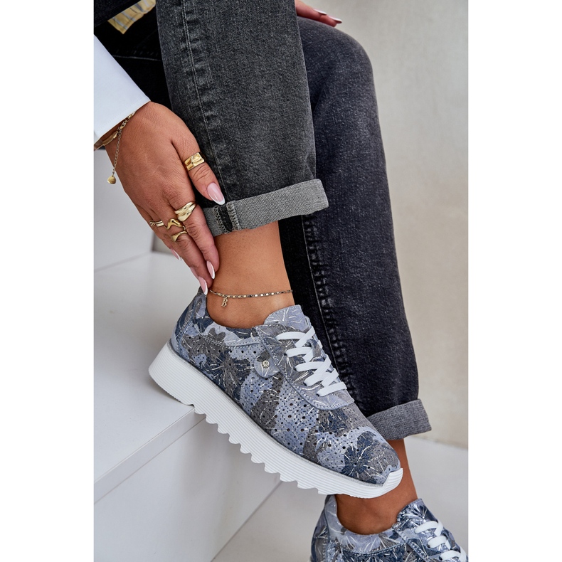 S.Barski Suede vzorovaná sportovní bota na platformě s třpytem D&amp;A LR51-635 modrý 1