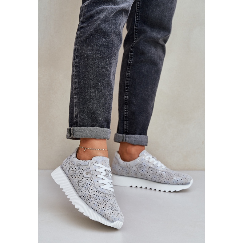 S.Barski Suede vzorovaná sportovní bota na platformě s D&amp;A LR51-635 Silver Glitter šedá 2