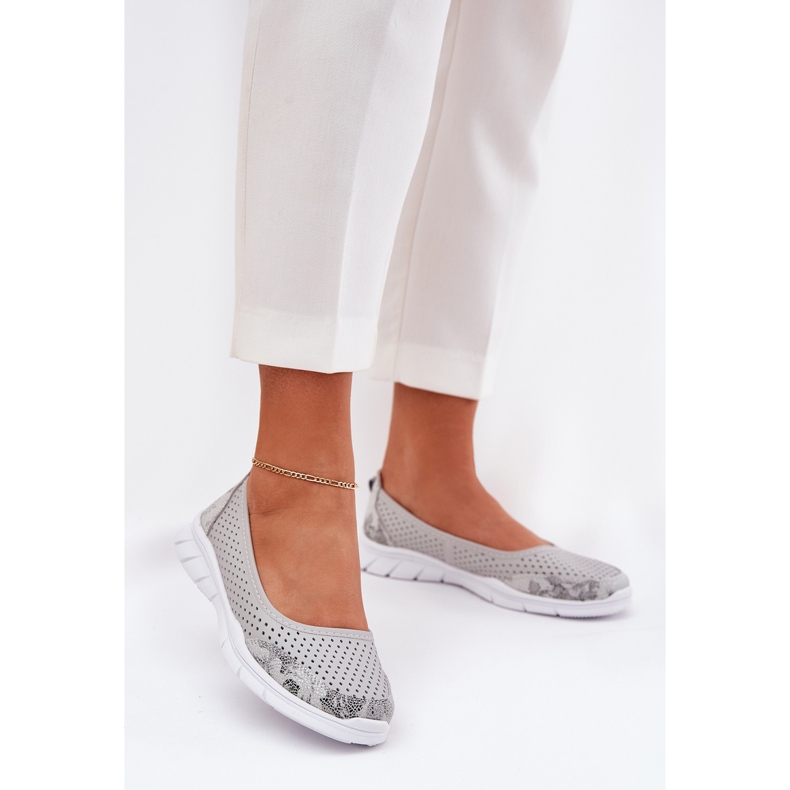 Kožená otevřená práce Vinceza Ballerinas 95323 šedá 2