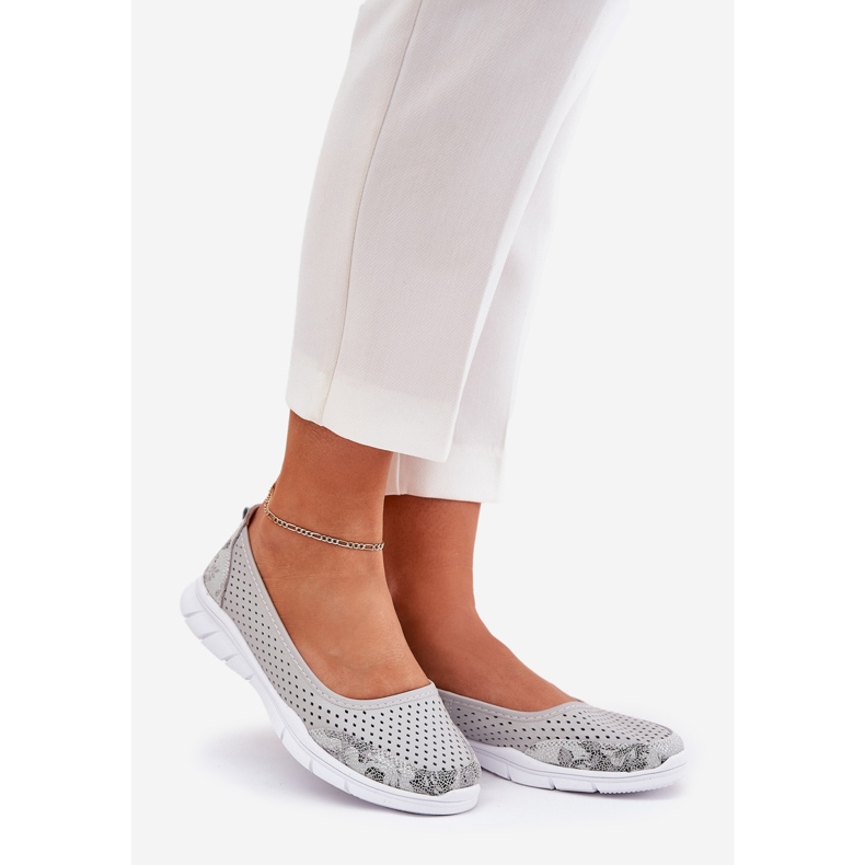 Kožená otevřená práce Vinceza Ballerinas 95323 šedá 1