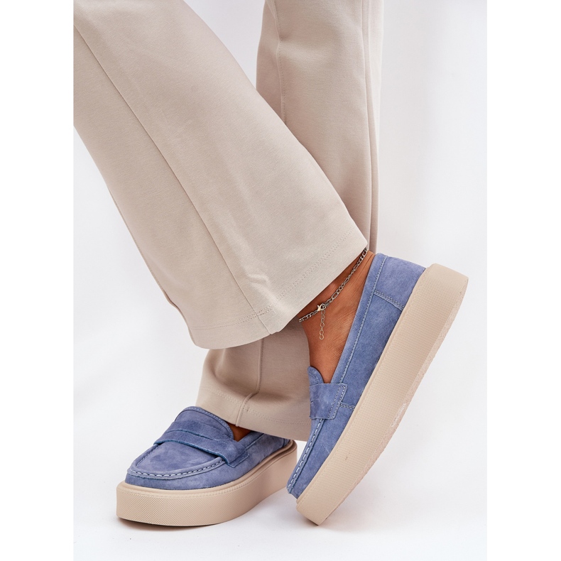 Dámské mokasíny Suede na modré platformě Vinceza 79535 modrý 2 Dámské mokasíny Suede na modré platformě Vinceza 79535 modrý 2