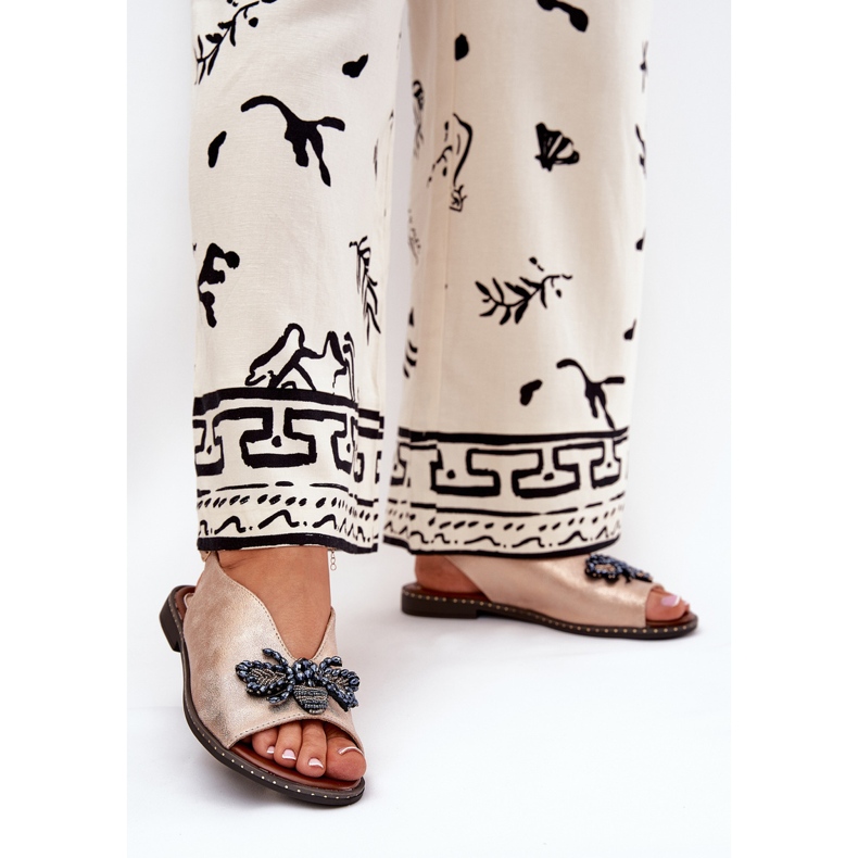 Jezzi Lesklé dámské sandály s dekorací plochého růžového zlata růžový 2