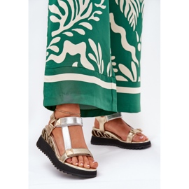 S.Barski Dámské kožené sandály CR51-135 Zlaté a stříbrné zlatý 2