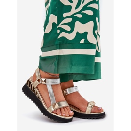 S.Barski Dámské kožené sandály CR51-135 Zlaté a stříbrné zlatý 1