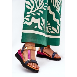 S.Barski Dámské kožené sandály CR51-135 Navy modrý 2