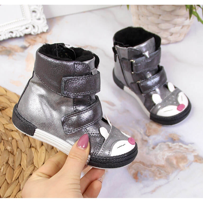 Dívčí boty, suchý zip, stříbrná liška, Kornecki 6583 stříbrný 2