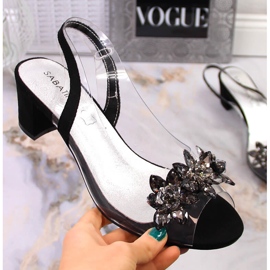 Dámské transparentní sandály na špalku s kamínky v černé barvě Sabatina 2014-600 černá 1