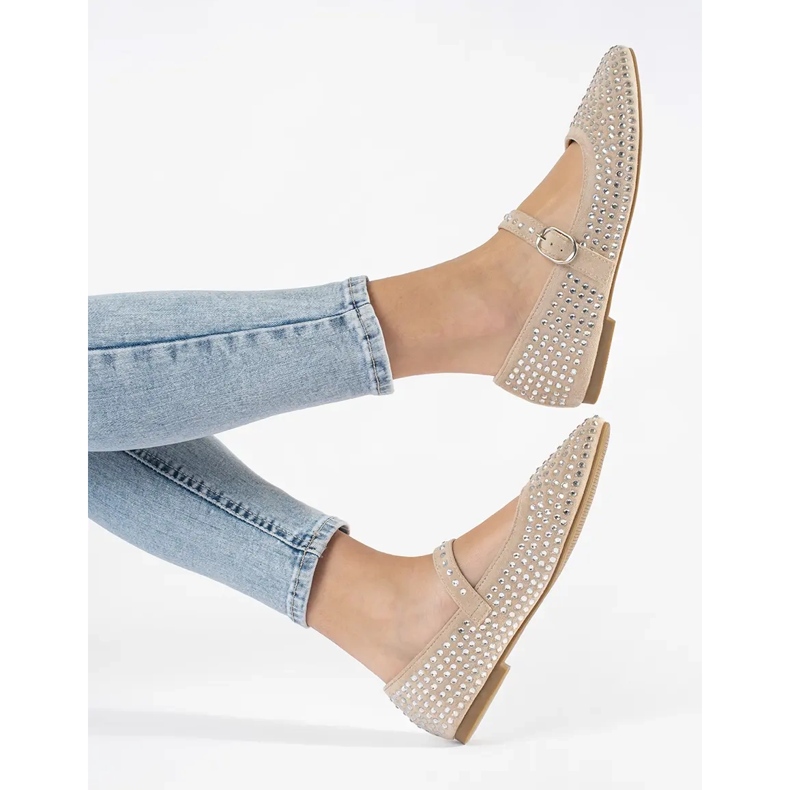 Béžové dámské balerínky se zirkony béžový 1