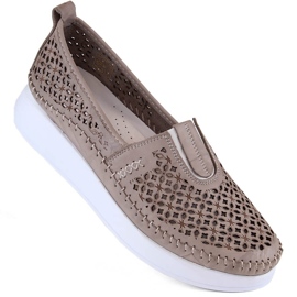 Dámské kožené prolamované slip-on boty, béžová T.Sokolski 0712 béžový 1
