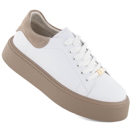 Bílé dámské kožené sportovní boty Filippo DP6119 na platformě bílý 1