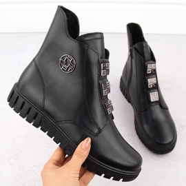 Černé kožené dámské kotníkové boty na platformě se zdobením, Filippo DBT6360 černá 2 Černé kožené dámské kotníkové boty na platformě se zdobením, Filippo DBT6360 černá 2