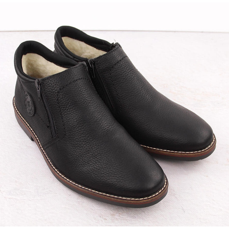 Pánské zateplené kožené boty, černé, Rieker 15399-00 černá 2 Pánské zateplené kožené boty, černé, Rieker 15399-00 černá 2