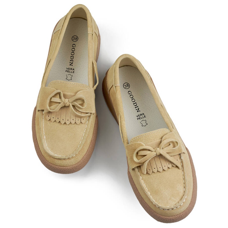 Dámské kožené mokasíny s mašlí, béžové Goodin GD-SW4005BE béžový 1 Dámské kožené mokasíny s mašlí, béžové Goodin GD-SW4005BE béžový 1