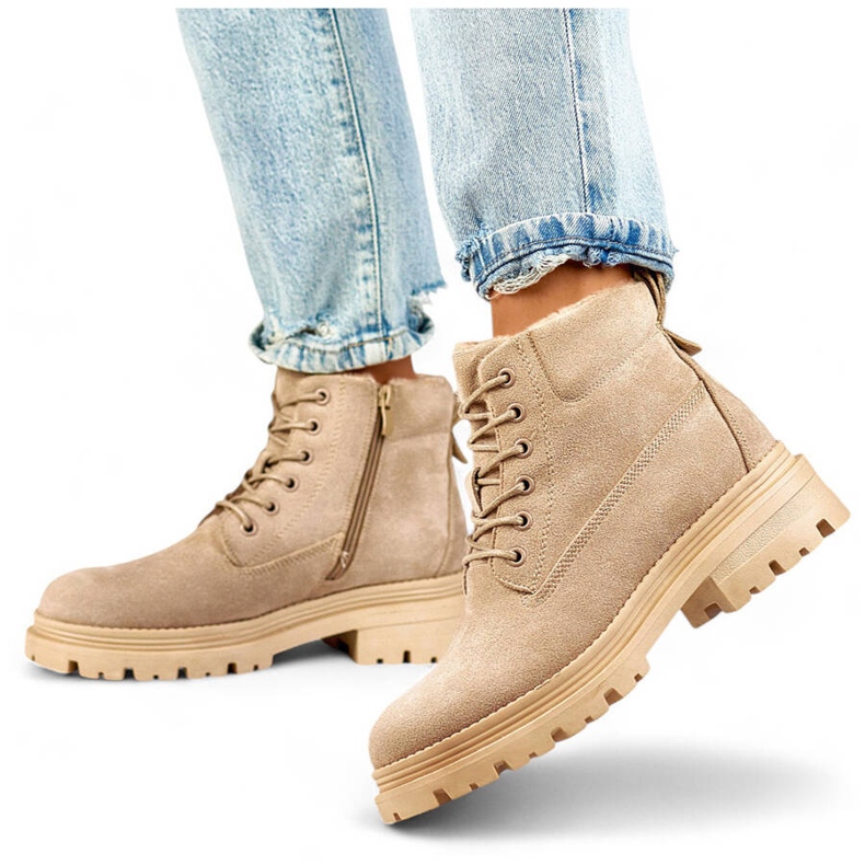 Dámské semišové zateplené kotníkové boty, béžová A5201-39BE béžový 1