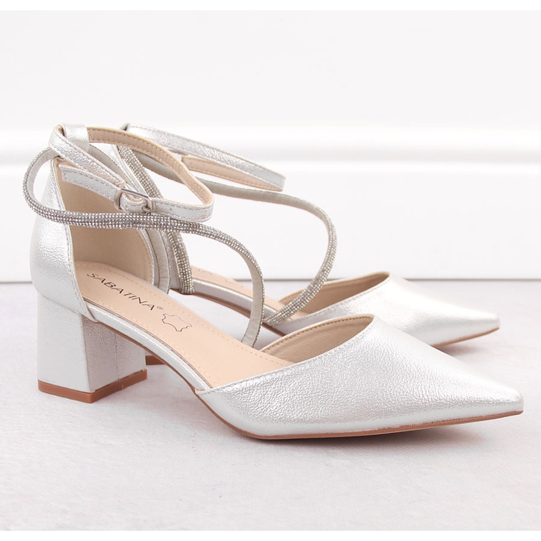 Stříbrné dámské špičaté sandály Sabatina s kubickou zirkony stříbrný 2