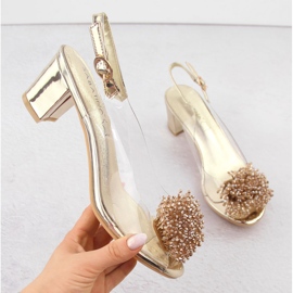 Sabatina Dámské transparentní sandály na vysokém podpatku se zlatými korálky 1