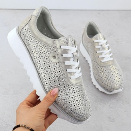 S.Barski Dámské kožené boty na platformě Openwork Platform Złote S. Barski LR51-927 zlatý 1