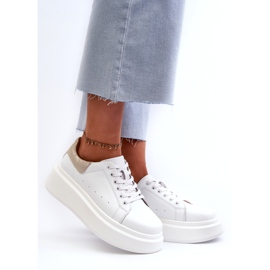 S.Barski Dámské kožené tenisky na bílé platformě D&amp;A LR568 bílý 1