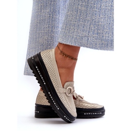 Lesklé kožené dámské mokasíny na platformě s ozdobou S.Barski LR750 zlatá zlatý 2