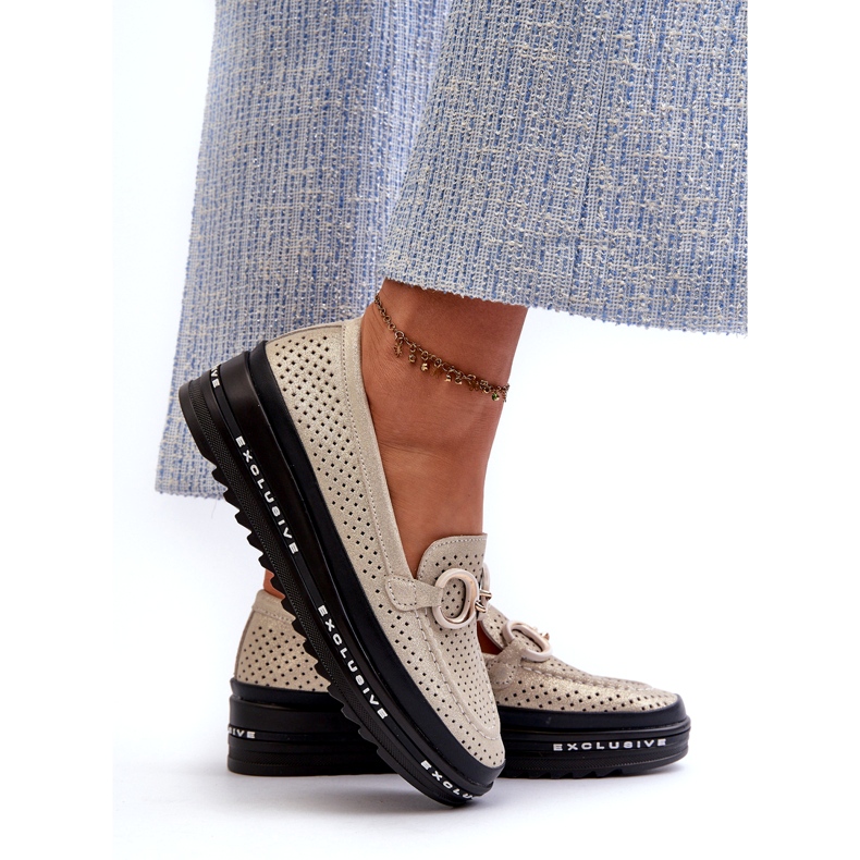 Lesklé kožené dámské mokasíny na platformě s ozdobou S.Barski LR750 zlatá zlatý 2