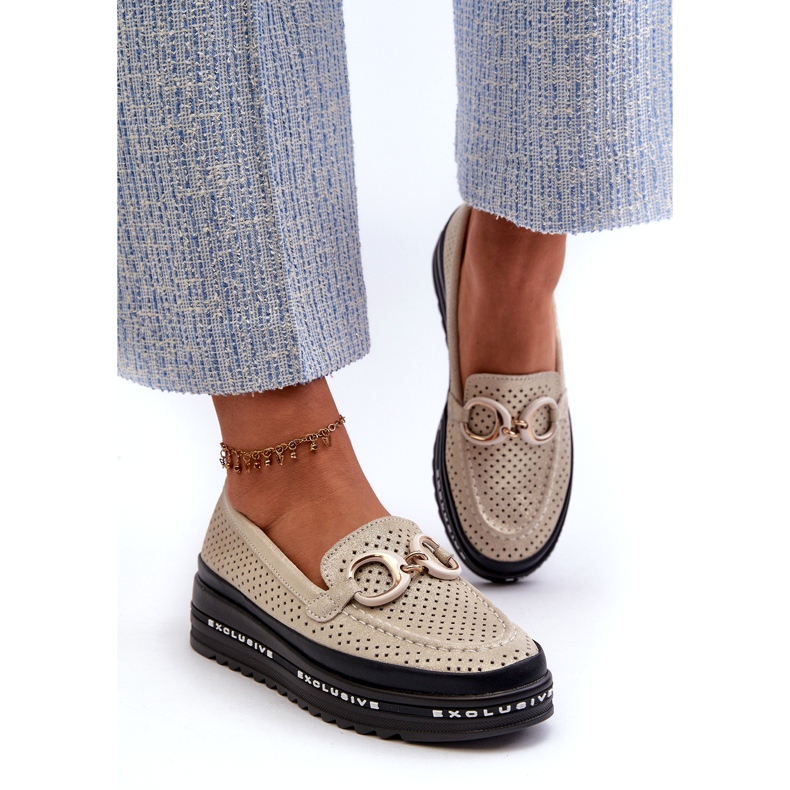 Lesklé kožené dámské mokasíny na platformě s ozdobou S.Barski LR750 zlatá zlatý 1