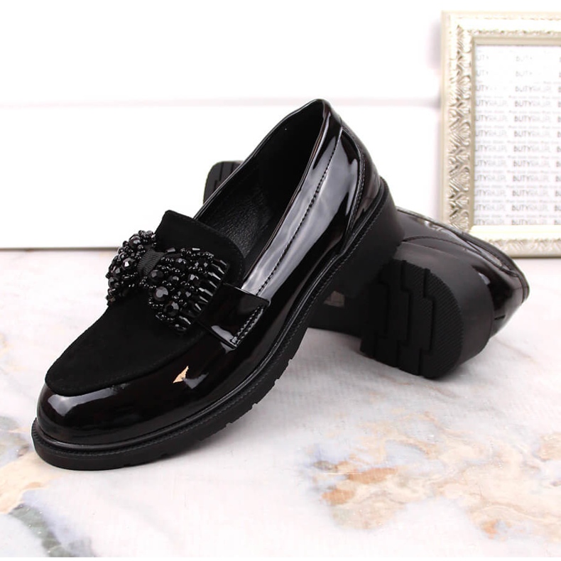 S.Barski Dámské mokasíny lakované lords s mašlí černé S. Barski černá 2