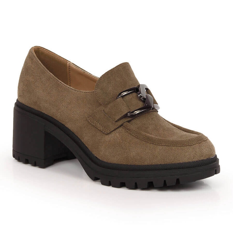 Hnědé semišové vysoké podpatky s řetízkem Vinceza 10921 hnědý 2