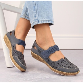 Dámské kožené prolamované boty na suchý zip, modré Rieker 44896-15 modrý 1