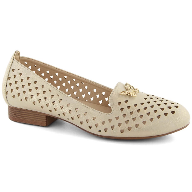 M. DASZYŃSKI Dámské prolamované boty na nízkém podpatku, zlaté M.Daszyński béžový 1