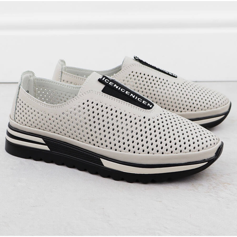 S.Barski Dámské kožené boty, Openwork Beige S. Barski LR51-672 béžový 2