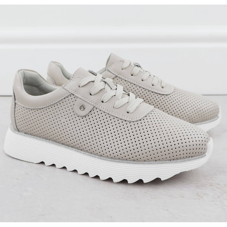 S.Barski Dámské kožené boty na platformě Openwork Beige S. Barski LR51-629 béžový 2