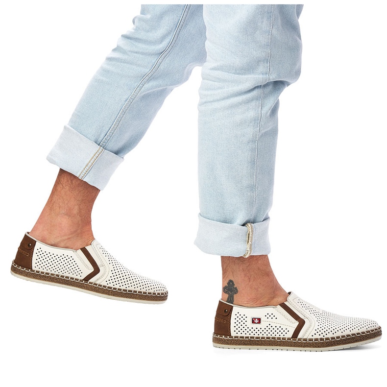 Pánské otevřené kožené boty, bílé Rieker B5297-80 bílý 2