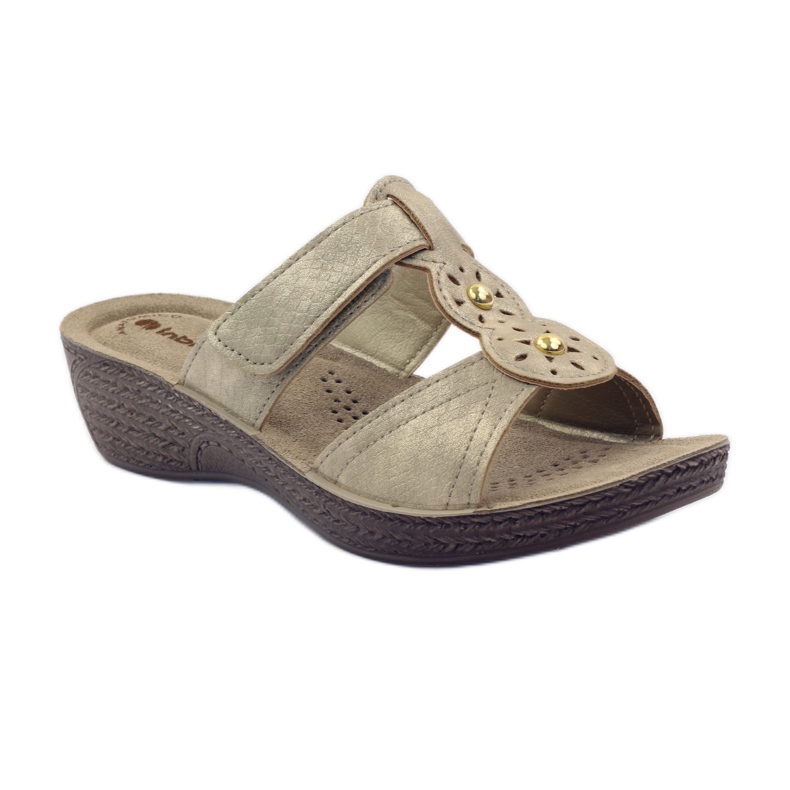 Zlaté pantofle na suchý zip Inblu GL086 žlutá hnědý 1