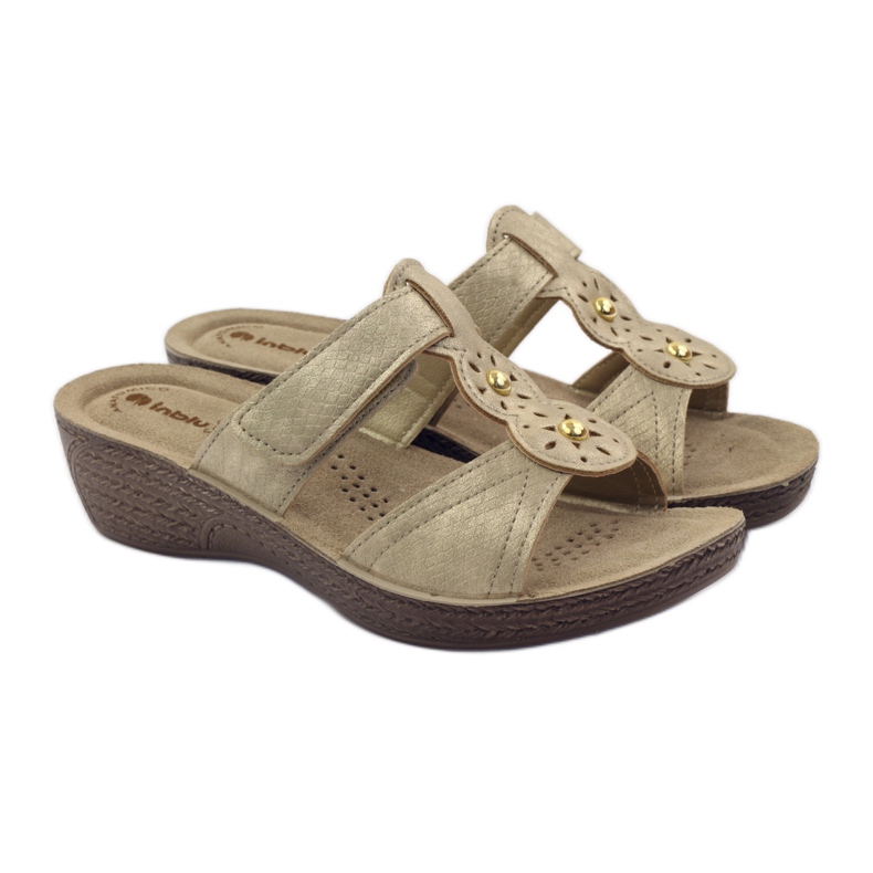 Zlaté pantofle na suchý zip Inblu GL086 žlutá hnědý 4