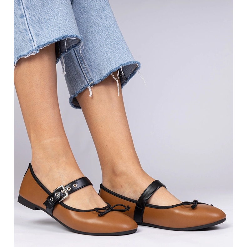 Hnědé ženské baleríny s lukem hnědý 1