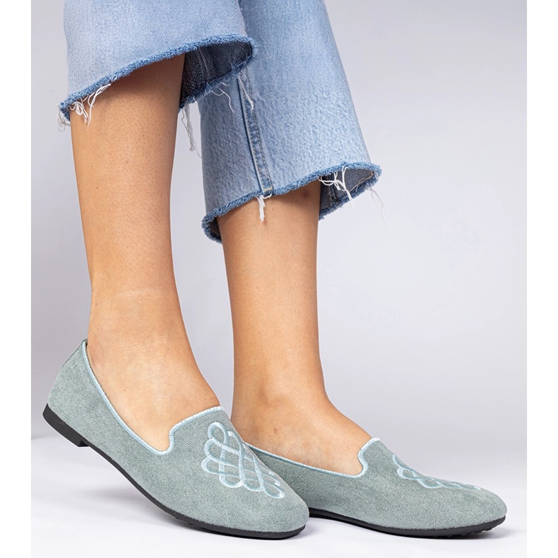 Green Women's Ekozamszowe baleríny s výšivkou zelená 1