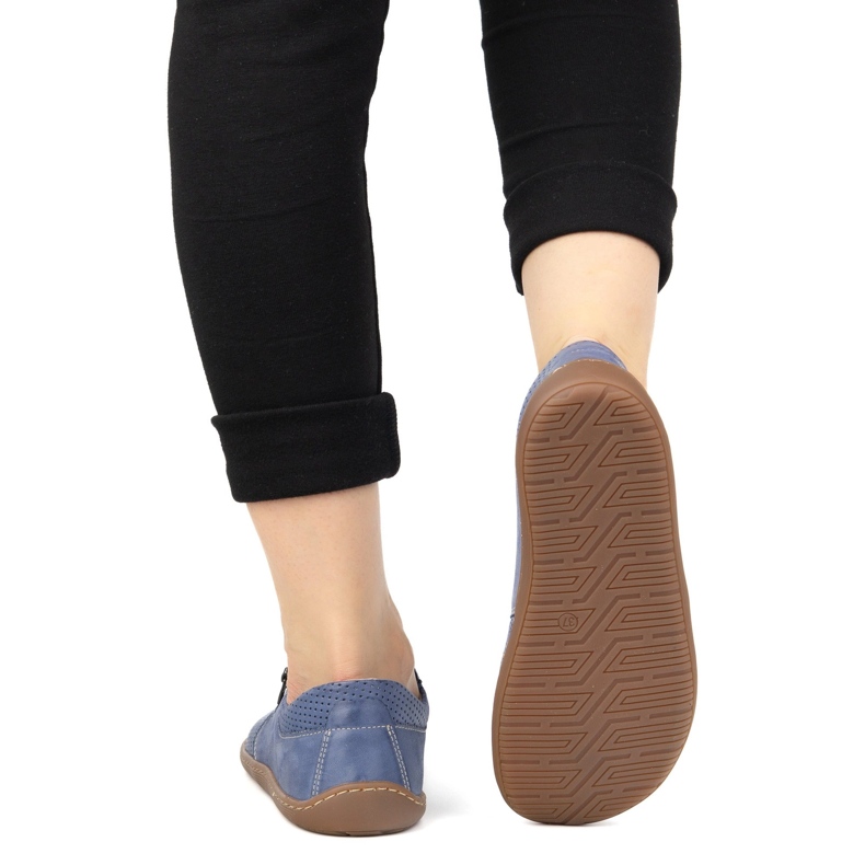 Olivier Dámská minimalistická kožená kožená bota naboso 1244 Perforovaná námořnická modrá modrá modrý 2