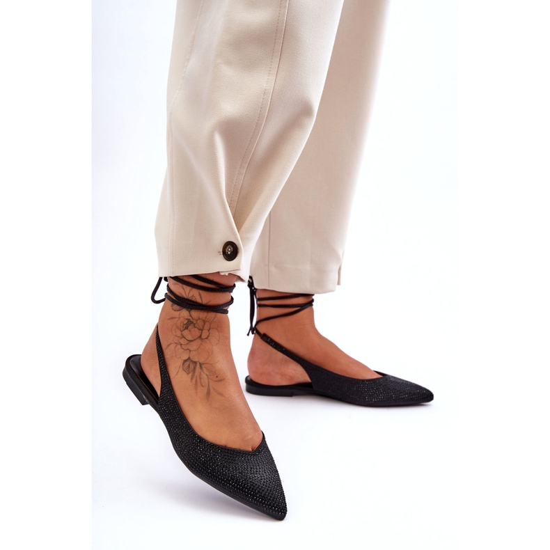 Dámské baleríny zdobené černými drahokamy černá 1