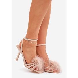 Dámské sandály na špendlíku s béžovou peří béžový 1 Dámské sandály na špendlíku s béžovou peří béžový 1