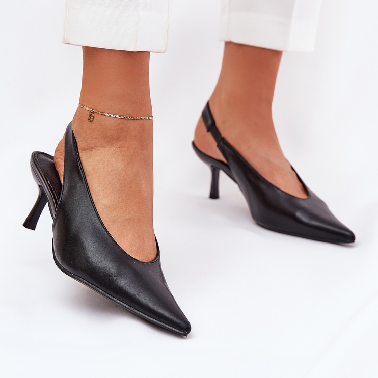 Vysoké podpatky s venkovní ekologickou koženou patou černá 2