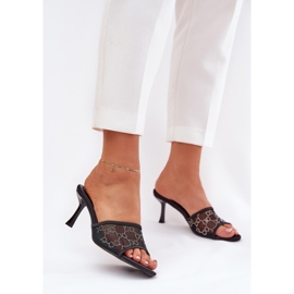 Zdobené žabky na vysoké patě černý 2