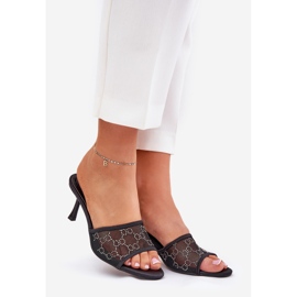 Zdobené žabky na vysoké patě černý 1