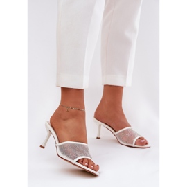 Zdobené žabky na vysoké patě bílý 2