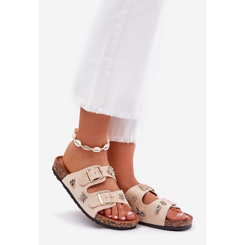 Dámské pantofle na korkové podrážce s čepy a kolíky béžové béžový 1 Dámské pantofle na korkové podrážce s čepy a kolíky béžové béžový 1